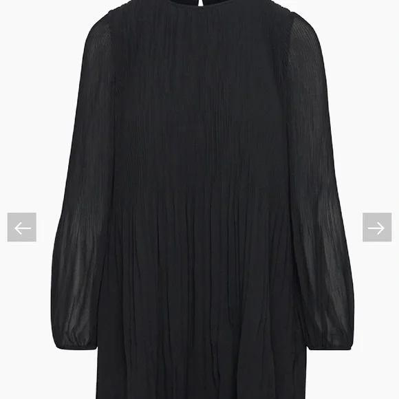 WILFRED Daydreamer Mini Dress Black Pleated Chiffon Long Sleeve L Aritzia - Picture 7 of 16